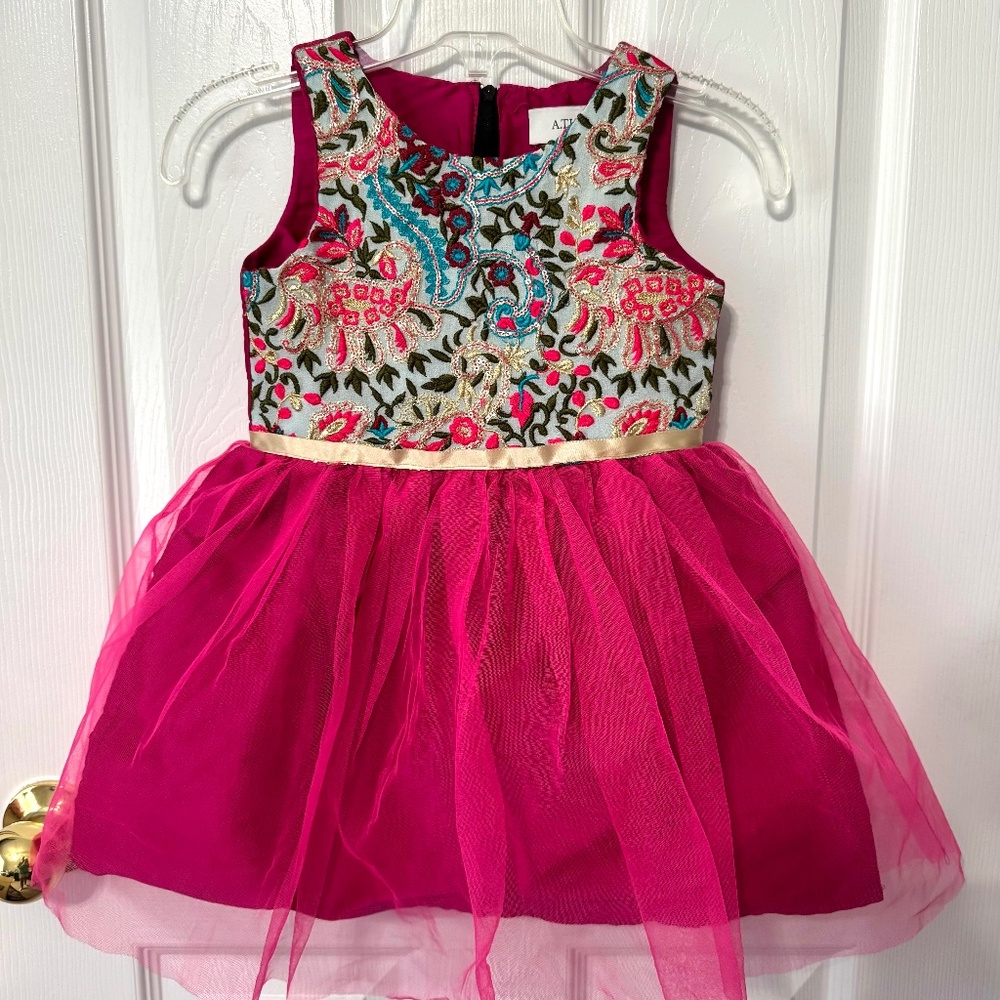 A.T.U.N. Girls Embroidered and Tulle Princess Dress/Vibrant Multi Color/Sz 4-5Y